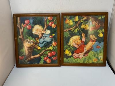 Vintage Framed Children Playing in Fruit Trees Art Prints by Steffie