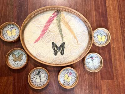 !RATTAN BUTTERFLY COASTER SET