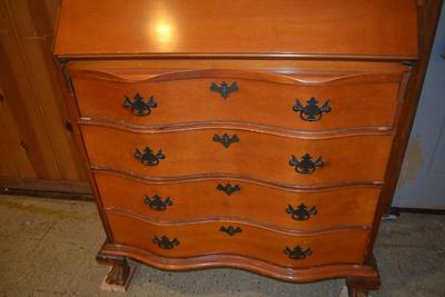 LOT 471. VINTAGE SERPENTINE DROP FRONT DESK