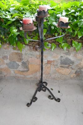 LOT 601. 41" TALL WROUGHT IRON CANDLE HOLDER