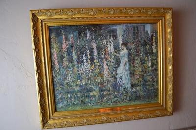 LOT 648   "HOLLYHOCKS" BY FREDERICK CARL FRIESEKE GICLEE CANVAS FRAMED PRINT