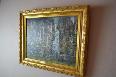 LOT 648   "HOLLYHOCKS" BY FREDERICK CARL FRIESEKE GICLEE CANVAS FRAMED PRINT