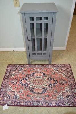 LOT 662:   CABINET AND FLOOR MAT (LOOK A LIKE SILK RUG)