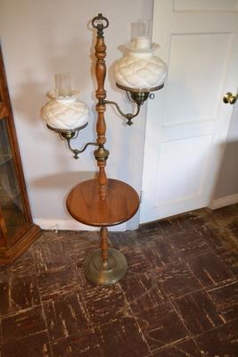 LOT 676 VINTAGE POLE  LAMP WITH TABLE