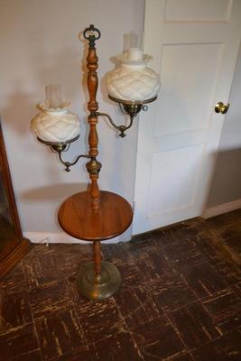 LOT 676 VINTAGE POLE  LAMP WITH TABLE