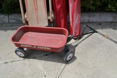 LOT 680. ROYAL RACER SLED, SMALL RADIO FLYER WAGON AND TWO FOLDING CHAIRS