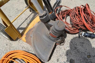 LOT 685. WEED REMOVER, DOLLY, WEED EATER, POWER CORD