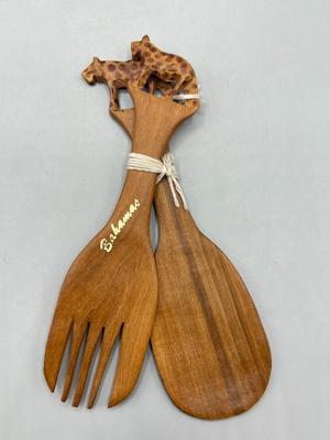 Mahogony Wood Wooden Salad Serving Tongs Hands from Bahamas Carved Animal Handles Vacation Souvenir
