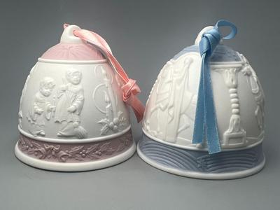 Pair of Lladro Campanita Navidad 1996 & 1990 Porcelain Pottery Christmas Bells