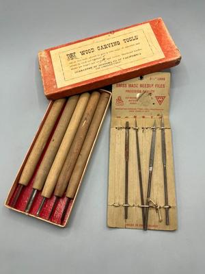 Vintage Wood Carving Tools Sentora Co of California & Swiss Made Needle Files Hobby Tools