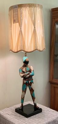 LOT::34G: Large Mid Century Modern Marbro Style Harlequin Jester Lamp with Shade
