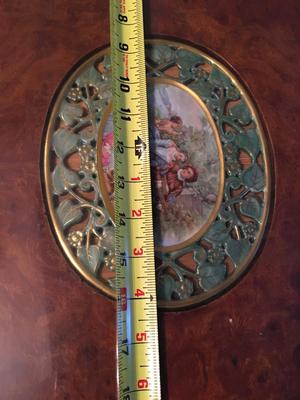 Antique table with Scene insert under glass overlay