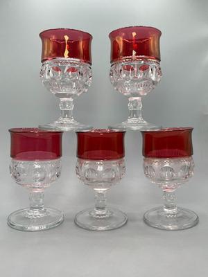 Vintage Lot of Kings Crown Ruby Red Thumbprint Vino Wine Liquor Drinking Glasses