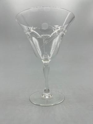 Vintage Etched Glass Thin Foliage Motif Drinking Toasting Glass