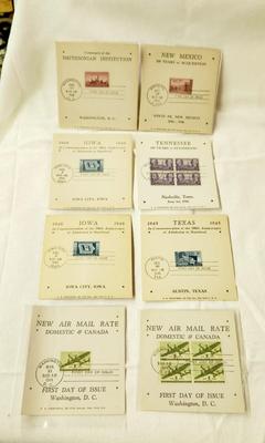 8 PC - FIRST DAY ISSUE STAMPS - 1940s MIX THEME CARDS