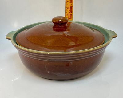 Mid-Century Zanesville Country Fare Large Brown & Green Lidded Casserole Baking Dish