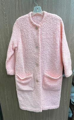 Pink Textured Fabric Sweater Cardigan Robe Button Front with Pockets