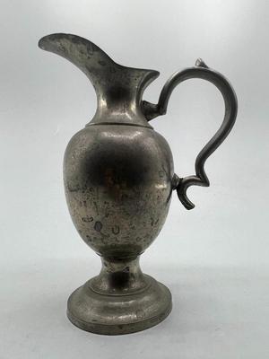 Vintage Miniature Pewter Silver Tone Metal Pitcher Vessel Bud Vase