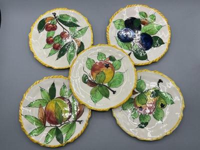 Vintage Made in Italy Ceramic Porcelain Fruit Motif Hand Painted Plates