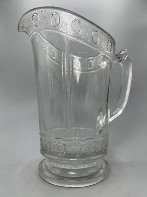 Vintage EAPG Clear Glass Circle Dot Pattern Beer Iced Tea Water Pitcher
