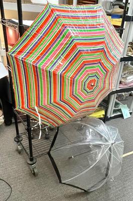 Pair of Vintage Vinyl Rain Sun Umbrellas