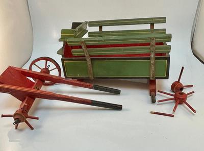 Vintage Painted Wood Toy Cart for Repair
