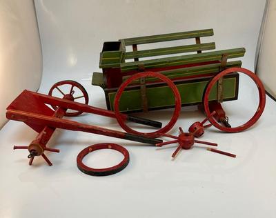 Vintage Painted Wood Toy Cart for Repair