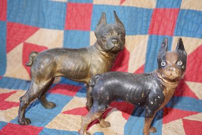 ANTIQUE CAST IRON BOSTON TERRIER DOORSTOPS. PAIR