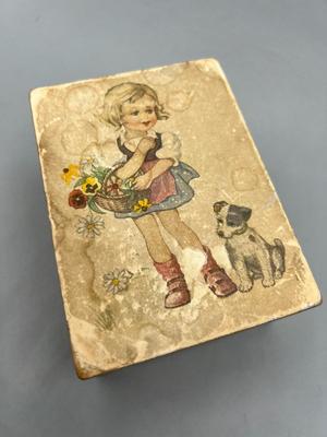 Antique German Music Musical Box Girl with Dog