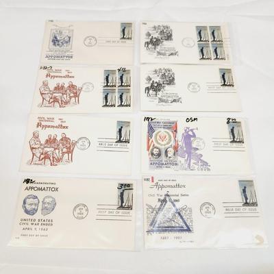8 - 1965 - CIVIL WAR SURRENDER AT APPOMATTOX THEMED 1ST DAY STAMPS