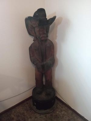 HAND CARVED FREESTANDING WOODEN COWBOY