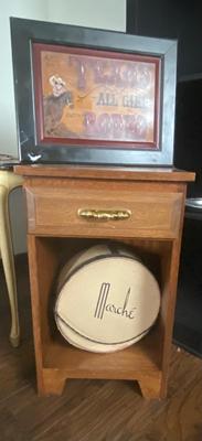 All Girl Rodeo - side table and vintage hat box