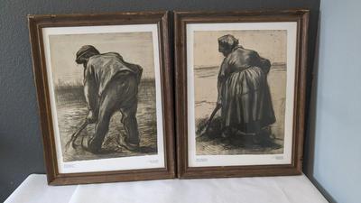1975 Digger in a Potato Field and Peasant Woman Digging Vincent Van Gogh Framed German Prints