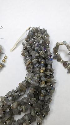 Raw Labradorite and Glass Strung Beads