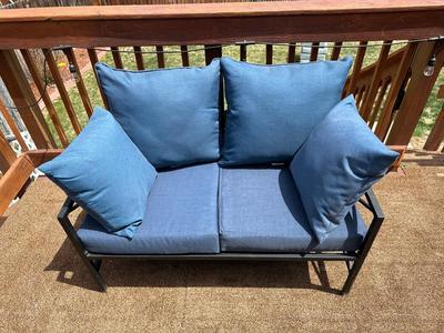 PATIO LOVE SEAT AND 2 TIER TABLE