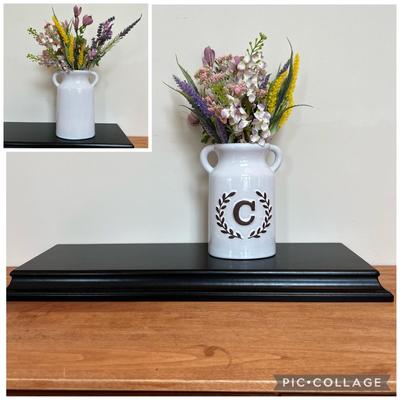 Decorative Dried Flower Vase and Black Floating Shelf