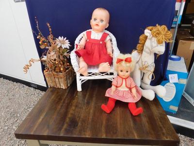 VINTAGE DOLLY'S IN RED AND ACCESSORIZING ITEMS OF DECOR