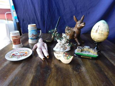 COOL VINTAGE DONKEY PLANTER WITH ITEMS FROM AROUND THE WORLD & MORE