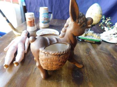 COOL VINTAGE DONKEY PLANTER WITH ITEMS FROM AROUND THE WORLD & MORE