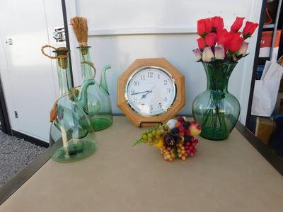 VINTAGE GREEN GLASSWARE AND HOME DECOR