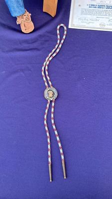 LITTLE DAVEY CROCKET WITH CERTIFICATE OF AUTHENTICITY AND VINTAGE DAVEY CROCKET BOLO
