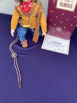 LITTLE DAVEY CROCKET WITH CERTIFICATE OF AUTHENTICITY AND VINTAGE DAVEY CROCKET BOLO