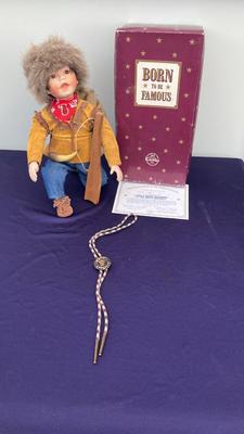 LITTLE DAVEY CROCKET WITH CERTIFICATE OF AUTHENTICITY AND VINTAGE DAVEY CROCKET BOLO
