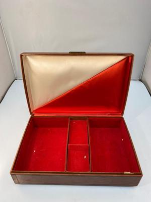 Vintage Men's Jewelry Trinket Box Tan with Red Lining