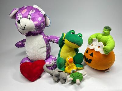 Lot of Miscellaneous Plushies Red Heart, Hulk, Toad & More