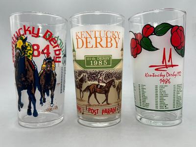 Vintage Lot of 1980's Kentucky Derby Commemorative Graphic Glass Cups