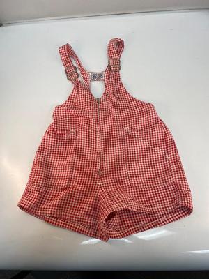 Pair of Vintage Red & White Gingham Plaid Toddler Infant Overalls Lang's Thrift Kwiki
