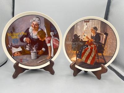 Pair of Vintage Knowles Fine China Mother's Day Norman Rockwell Collectors Plates