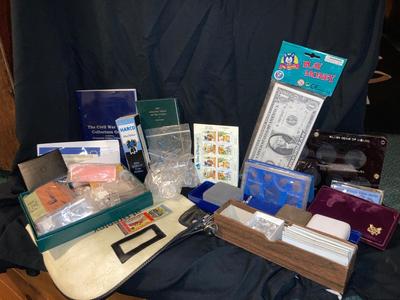 GRACO BANK PRODUCTS MONEY BAG, CANADIAN DISNEY BOOK OF STAMPS, BUNCHES OF COLLECTIBLE COIN HOLDERS AND MORE!