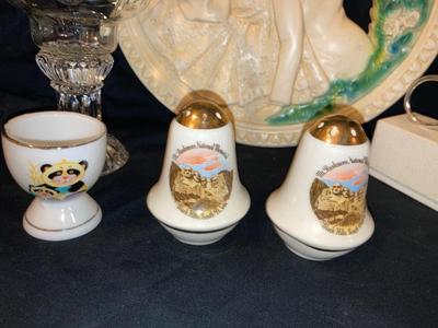 CHALK WARE WALL HANGING, VINTAGE PRINT,SALT AND PEPPER SHAKERS, BELL AND MORE!